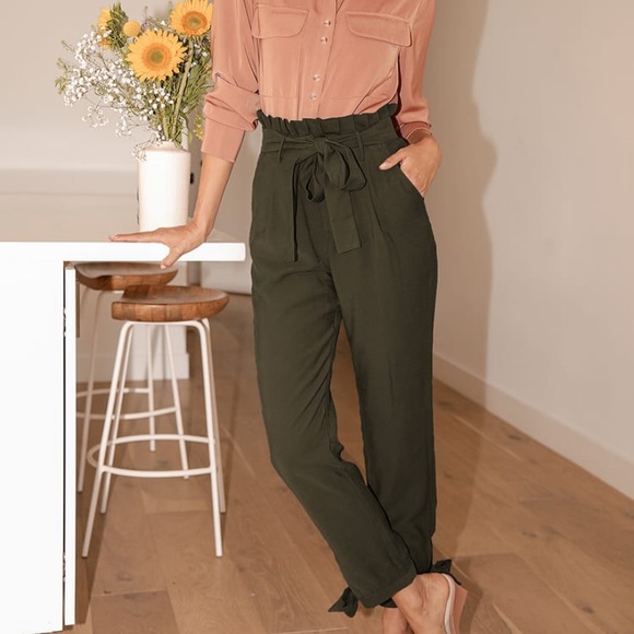 NWOT Olive Green Paper Bag Trousers - Picture 1 of 2